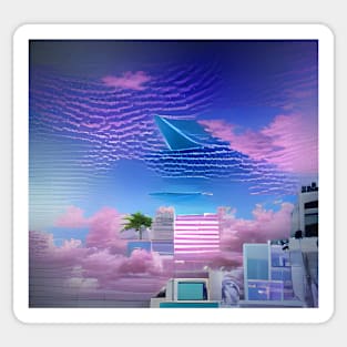 Urban Vaporwave Inspired City with Aesthetic Skybox Sticker